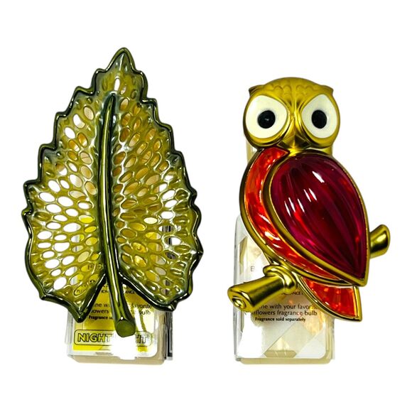 Lot Of 2 Bath Body Works OWL LEAF Wallflower Plug In Diffuser Autumn Nightlight